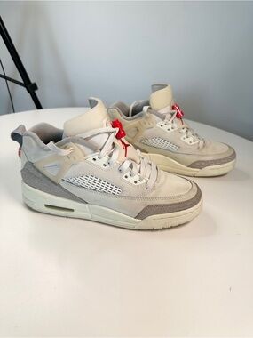 Jordan Kids Cream and Gray Sneakers with Red Accent